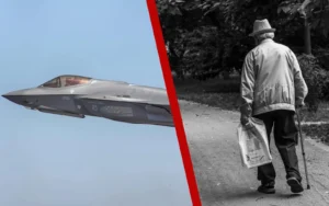 Koláž F-35 a důchodce