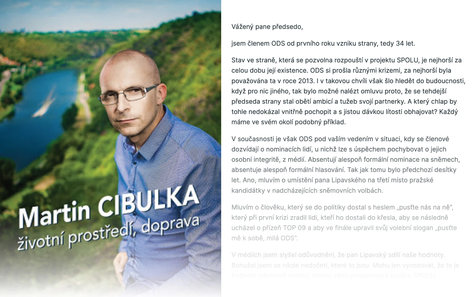 Martin Cibulka otevřený dopis