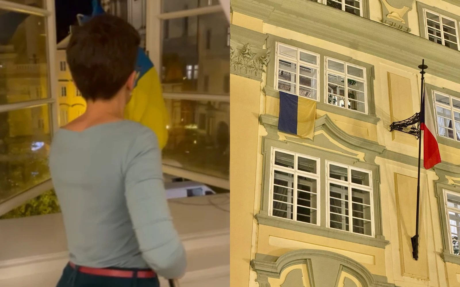 Vyvěšování ukrajinské vlajky na PS