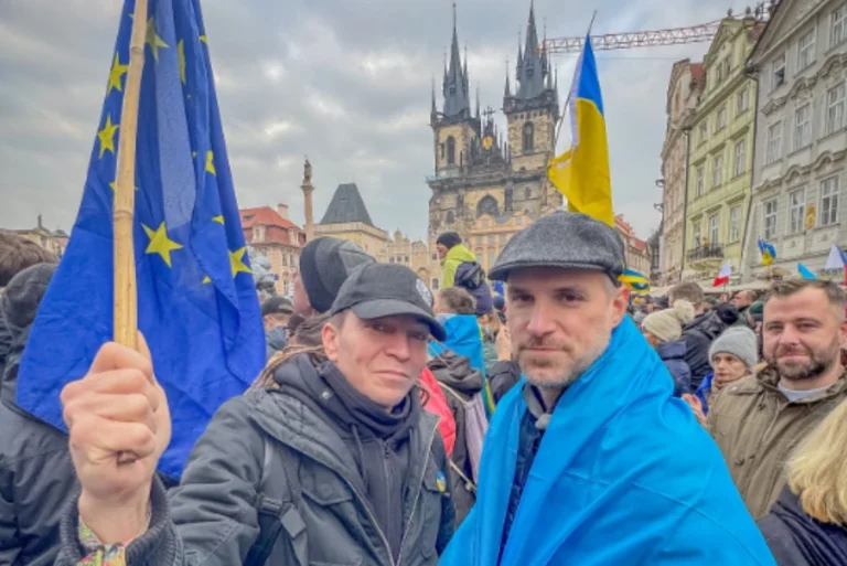 Ivan Bartoš a Zdeněk Hřib na demonstraci